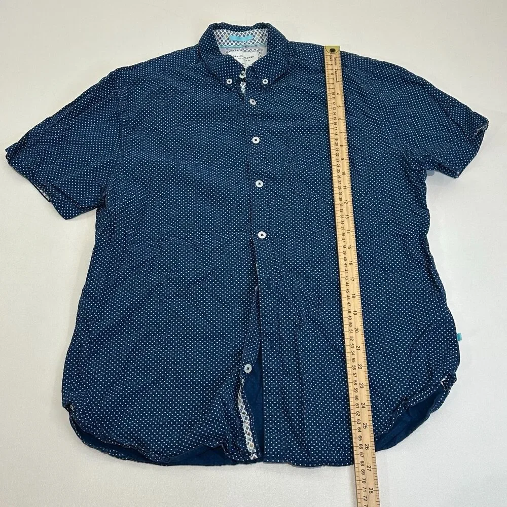 Denim & Flower Ricky Singh Patterned‎ Short Sleeve Button Up Dress Shirt, Size L